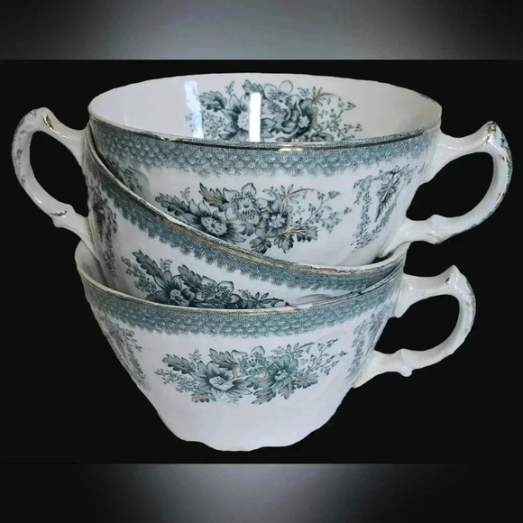 W.H. Grindley & Co. Other - 3 Antique 1890s Teacups by Grindley of England in Turquoise Brussels Pattern
